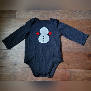 Baby Long Sleeved Onesie - Grey - Snowman - Size 3-6 months